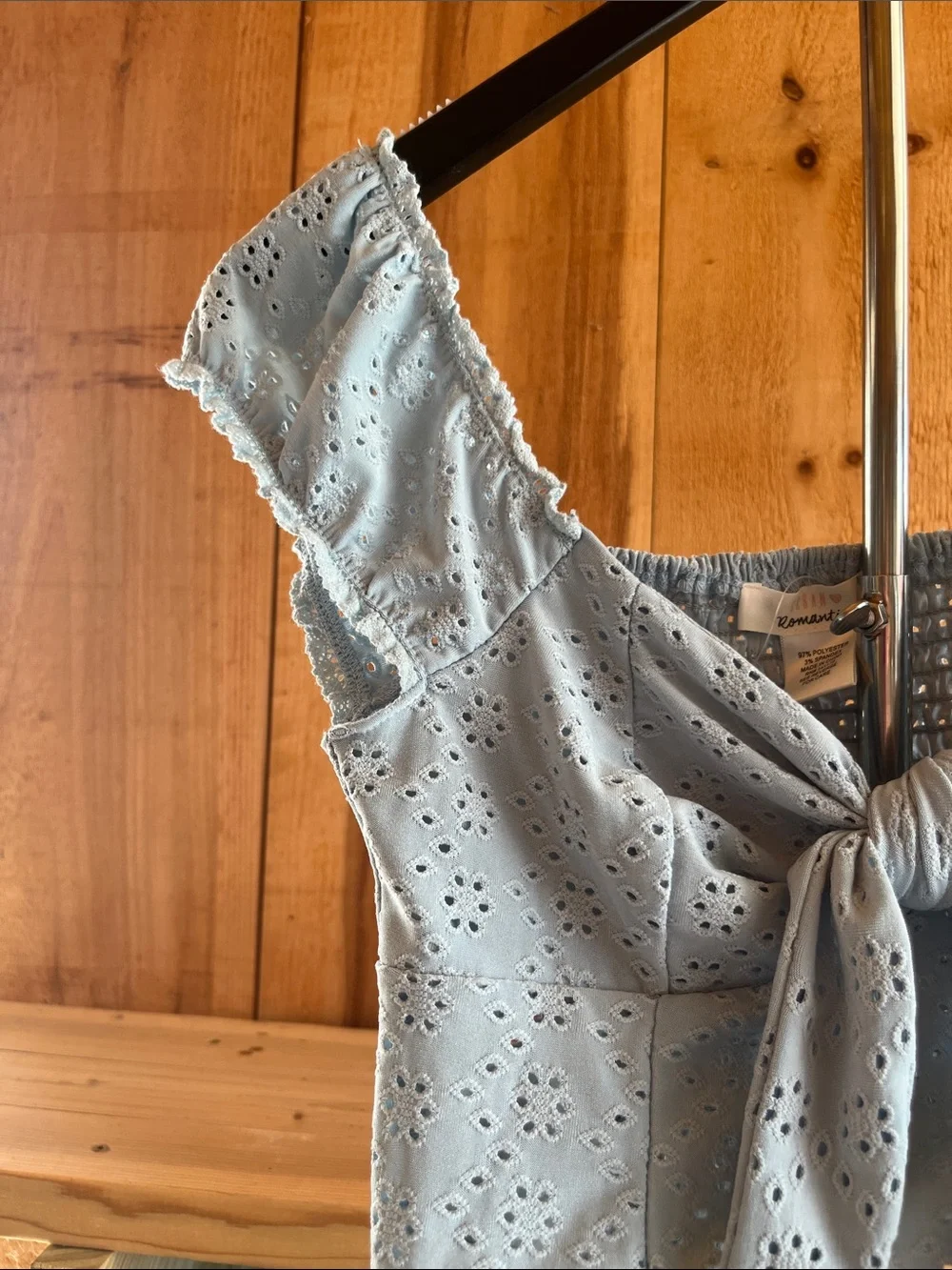 URBAN Romantics Light Blue Eyelet Tie-Front Crop Top